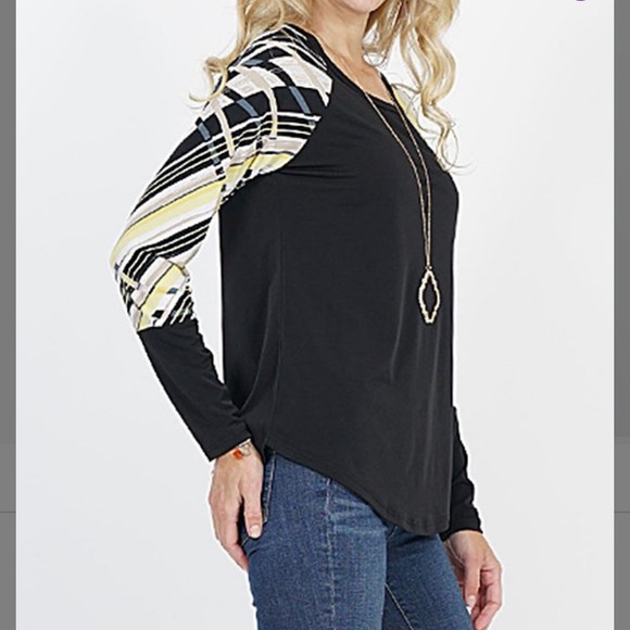 Black & Yellow Geometric Raglan Top - Picture 3 of 4